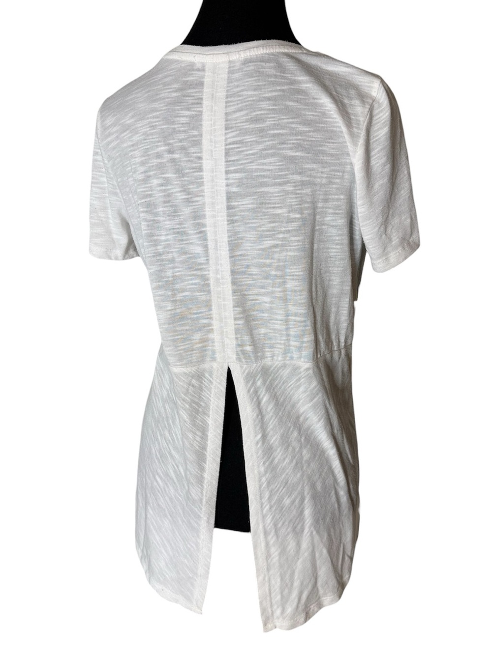 DEX White Slub Split Back Hem Open Back Short Sleeve Tee T-shirt Size Medium